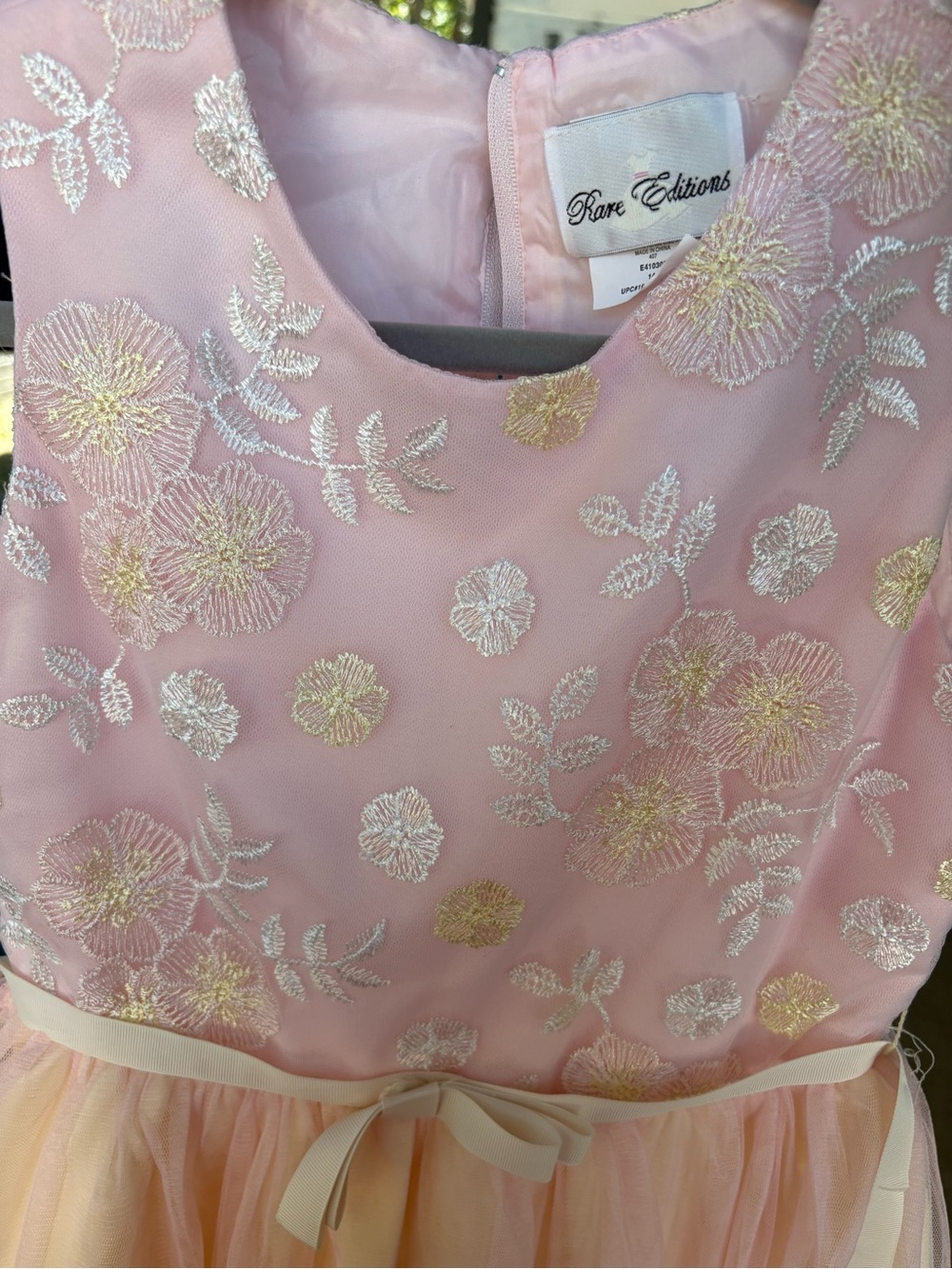 Rare Editions Pink and Gold Embroidered Floral Tulle Dress